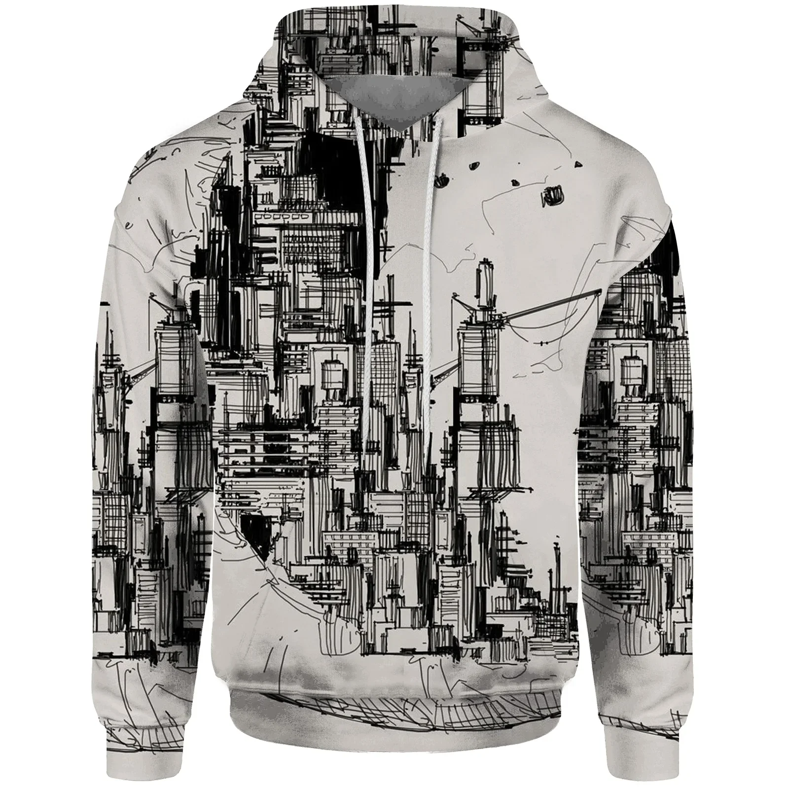 thumbnail image 1 of Sudadera con capucha y estampado arquitectónico de ciudad pequeña Nueva sudadera con capucha cómoda y elegante Sudadera con capucha moderna y versátil para hombre, 1 of 4