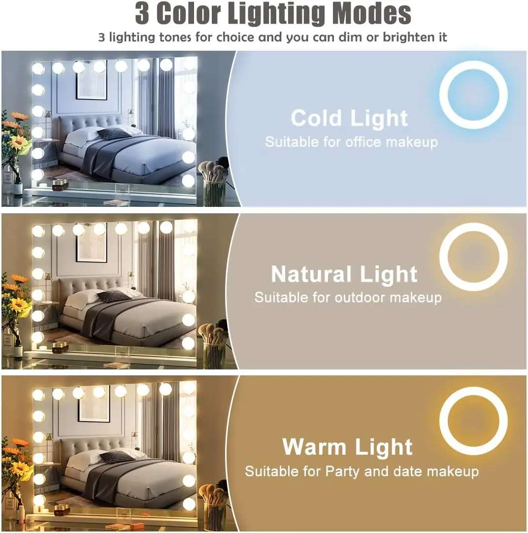 Vanity Mirror with Lights and Bluetooth Extra Large Hollywood Makeup Mirror with 18 pcs LED Bulbs Lighted USB