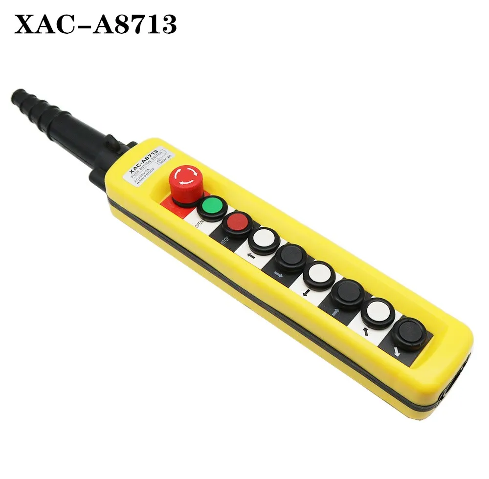 

XAC-A8713 Waterproof Traffic Crane Control Push Button Switch Box for Hoist Up Down Left Right Emergency Stop Switch Yellow