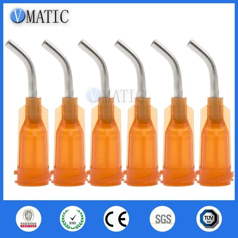 High Quality 15G Amber 0.5" Length 45 Degree Bend Bent Dispensing Needle Tips Blunt Stainless Steel Dispenser Needle 1/2 Inch