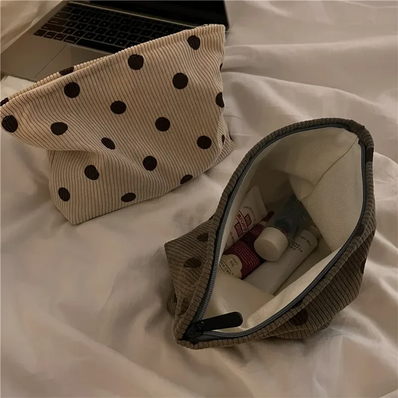 Style Corduroy Cosmetic Bag Women Handbags Purses Smile&Dots Makeup Organizer Storage Makeup Bag Girls Pencil Case Bags 2