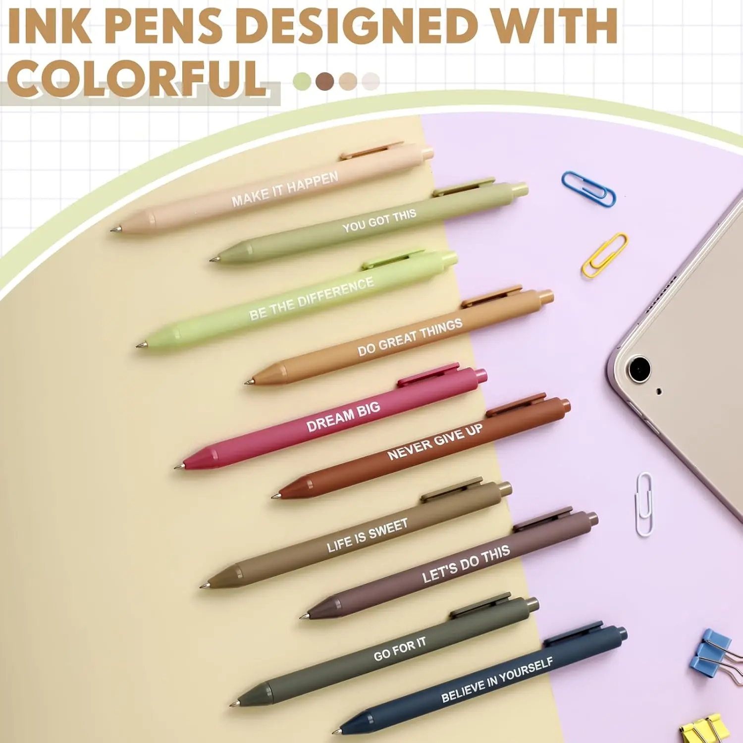 10  Pcs Gel Ink Pens Inspirational Motivational Quote Pen Retractable Roller Ball Pen Smooth Writing Office Home 5