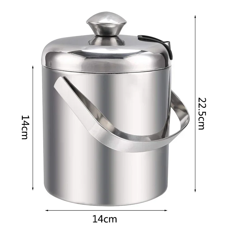 UPORS Ice Bucket 1.3L Stainless Steel Ice Bucket with Tong and Lid Portable Bar Chilling Beer Cooler Champagne Wine