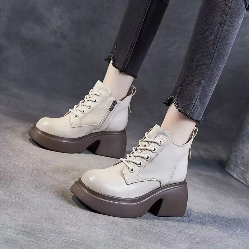 PU Leather ankle boots for women 2023 autumn/winter new shoes thick sole low top women platform shoes soft sole women's boots