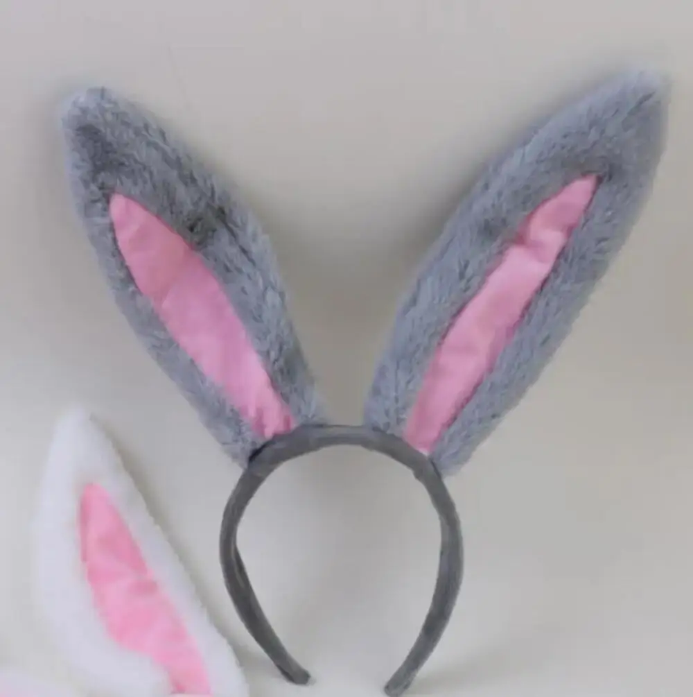 Bunny Girl Stirnband Cosplay Hasenohren Graue Plüsch-Ohrringe Kopfschmuck Biegbare Ohrringe Haarbänder Weihnachtsgeschenk Verkleidung – Detail 12