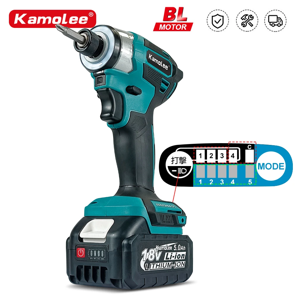 Kamolee 600Nm Avvitatore Elettrico A Percussione Senza Fili Avvitatore A 5 Velocità Utensile Elettrico 1/4 "Con 3 Luci A Led Per Batteria Makita