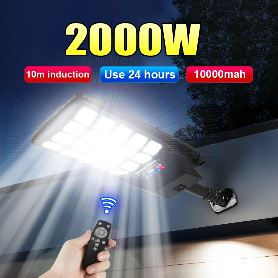 2000W High Power Big Solar Light 120LED Super Bright Outdoor Street Garden  Light 10m Induction Remote Control Sunlight Wall Lamp - AliExpress, image size:900x900