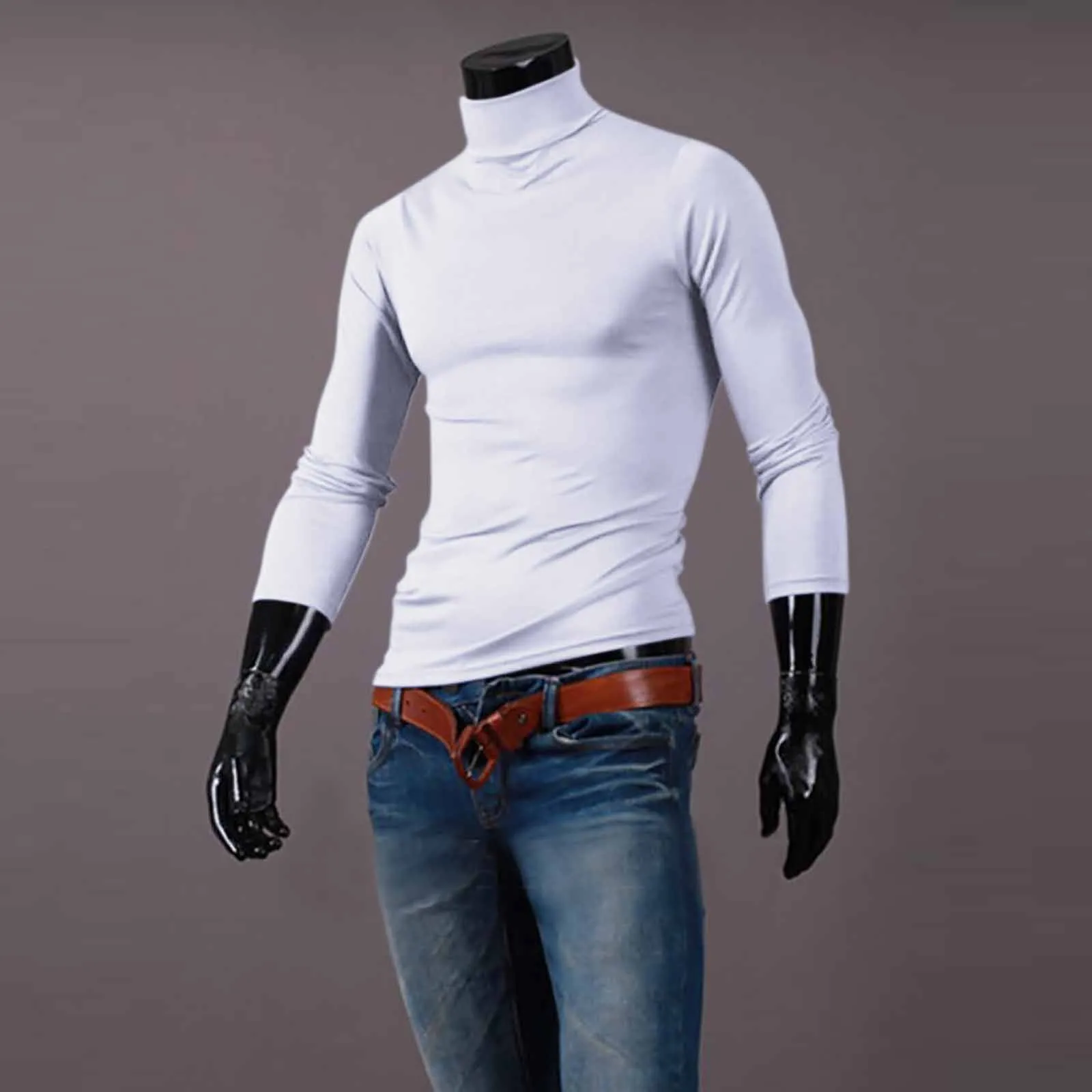 New Men's handsome half turtleneck bottom shirt,  gentle and comfortable, suitable for autumn, winter, senior undershirt 4