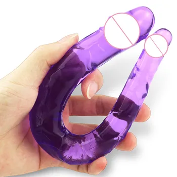U Shaped Double Dildo Flexible Soft Silicone Crystal Clear Jelly Vagina and Anal Lesbian Lesbian Double Dildos Dildo Sex Toys 1