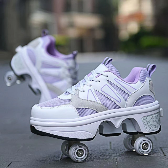 Chaussures à roulettes avec double 4 roues garçon fille skate à roulettes  chaussures de fitness double roues en ligne baskets rétractables