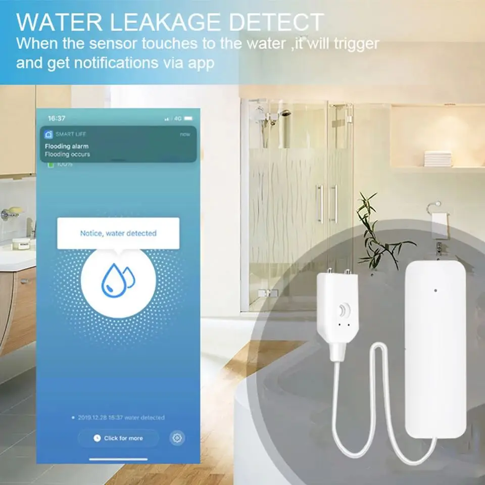 

Смарт-датчик утечки воды Zigbee, детектор утечки воды Tuya TY007, работает с сигнализатором Zigbee Hub
