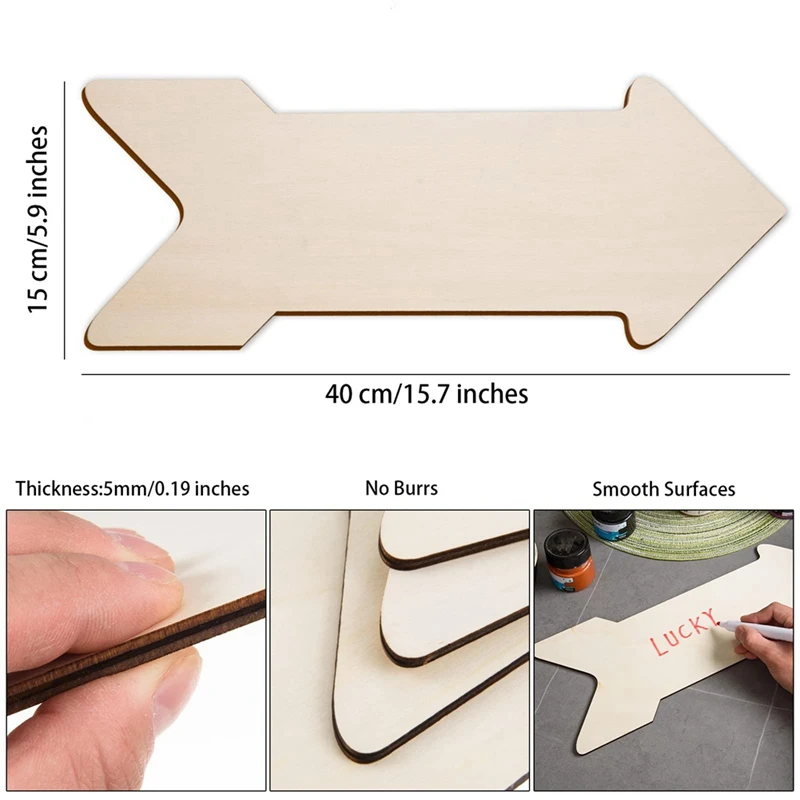 8PCS Wooden Arrow Shape Cutouts Slice Unfinished Arrow Wood Sign Blank Hanging Wooden Plaque Wood Slice Color