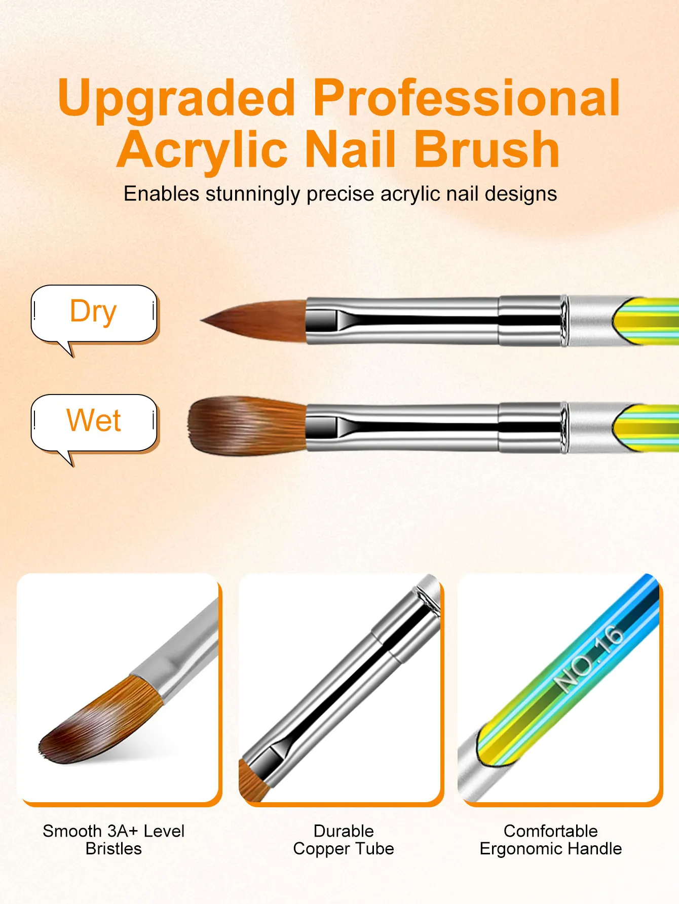 4Pcs Acrylic Nail Brush Set Professional Acrylic Powder Extension Gradient Nail Brushes Nail Art 3D Carving Manicure Salon Tools