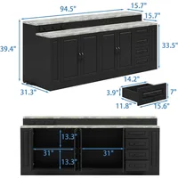 94.5" W Stationary Kitchen Island Storage Cabinet with Built-in Power Outlet, Adjustable Shelves & 3 Drawers for Dining Room 2