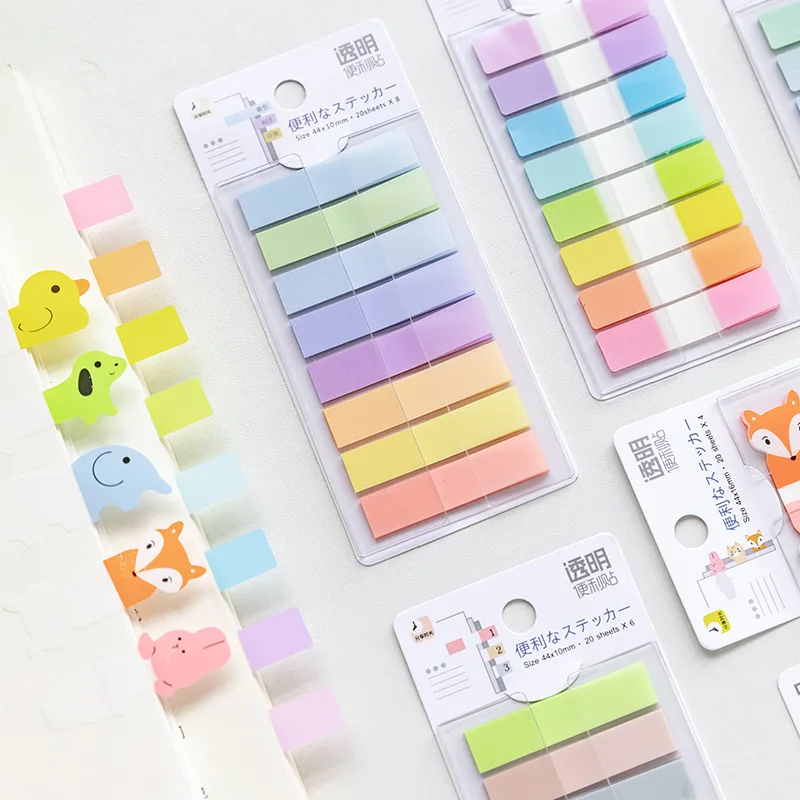 20Pcs Drawer Type Index Stickers Translucent Cartoon Color Cute Animal Sticky Notes and Memo Pad Self Adhesive Waterproof