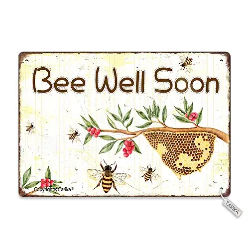 

Bee Well Soon Vintage Look Tin Decoration Art Sign for Home Kitchen Bathroom Farm Garden Garage Inspirational Quotes Wall Decor