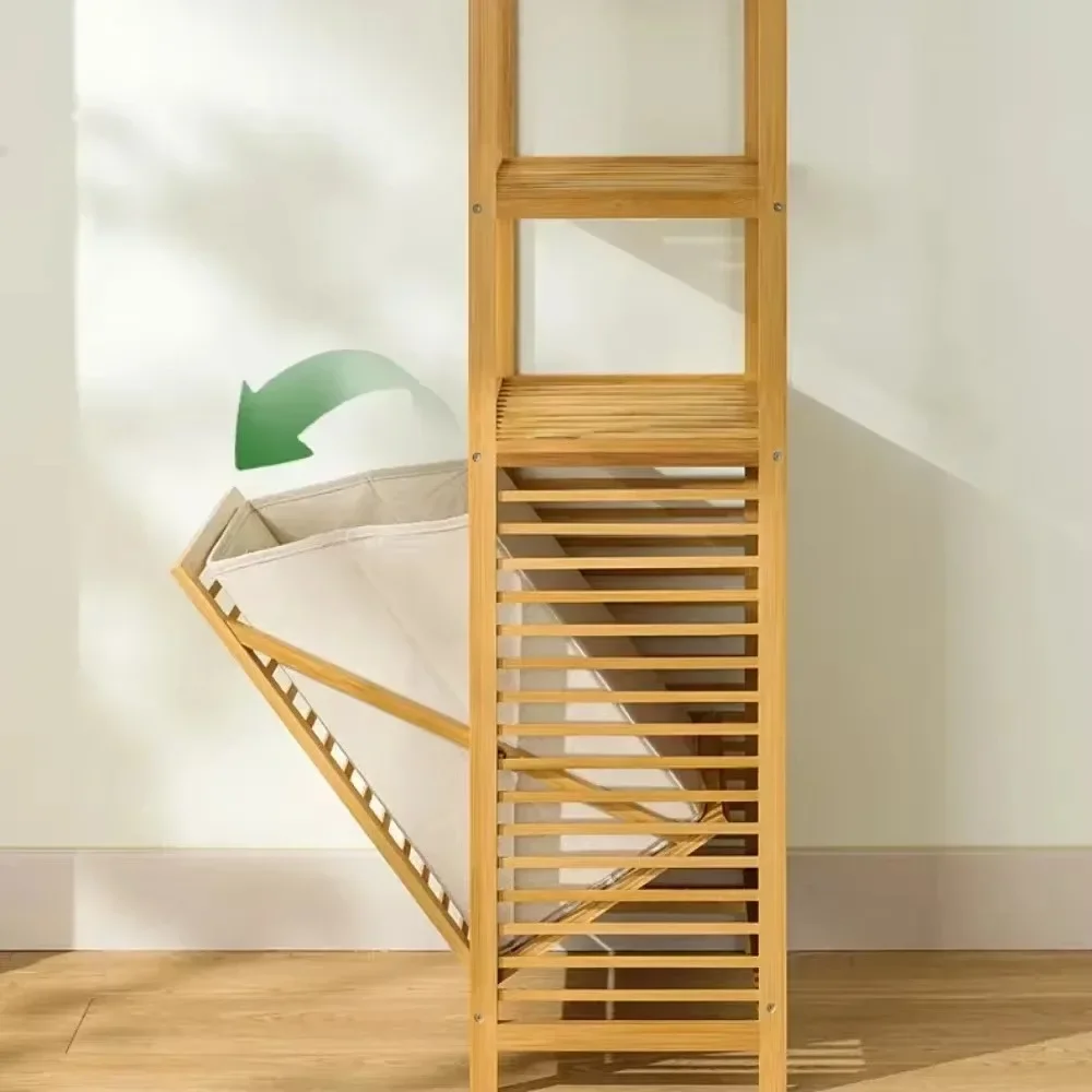 Laundry Hamper with Shelf Wooden Storage Baskets Bathroom Rack Bamboo Laundry Basket Laundrys Hamper With Shelfs Tilt Out Basket