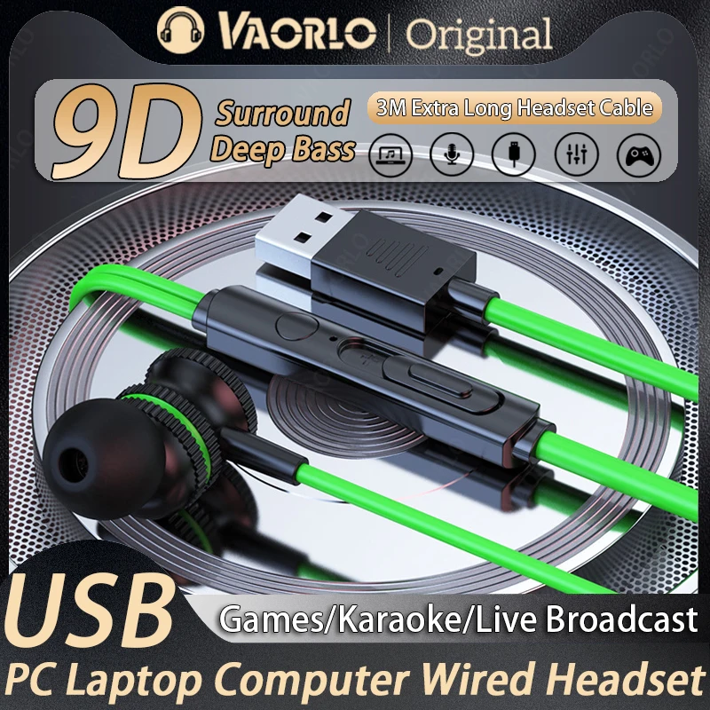 USB Wired Headphones 3M Long In-ear Earphones With Mic USB-A Cable Handsfree Headset Gaming USB Earbuds For PC Desktop Laptop wired headphones wired earphone wired earbuds gaming headphones wired headset