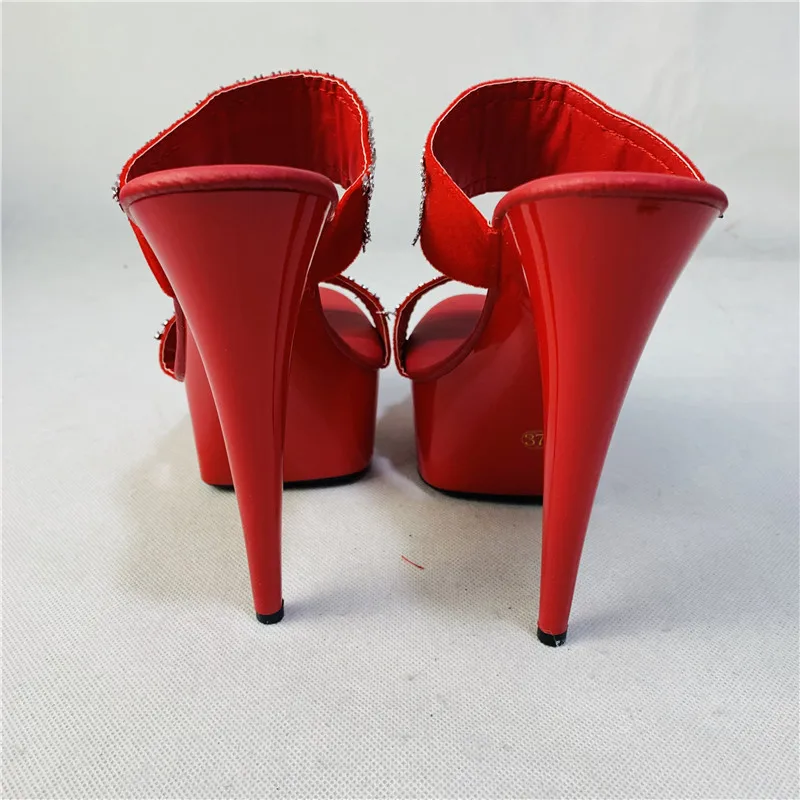 Nightclub sexy sandals, 15 cm high leather fashion catwalk, sequins dance shoes