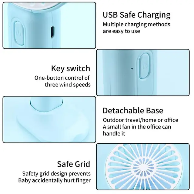 Hordozható Kézi Ventilátor 1000Mah Újratölthető Hűtés Mini Usi Rajongói Hölgy Gyermekek Zsebventilátorok Leválasztható Tartókeret - Image 3