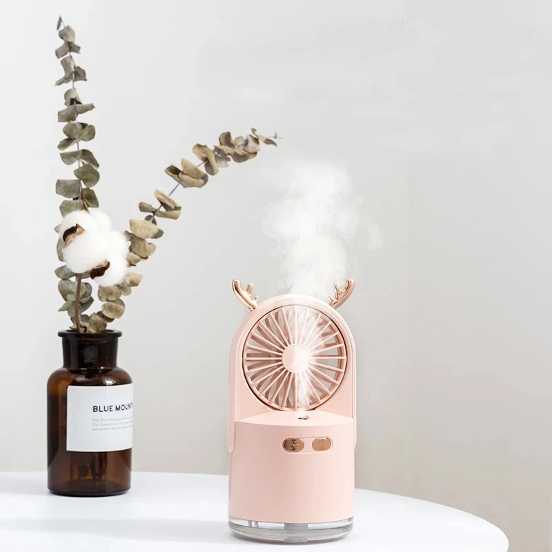 

Portable Table Fan 2000mAh USB Rechargeable 240ML Deer Ultrasonic Humidifier With Color Led Light Aroma Diffuser For Home Office