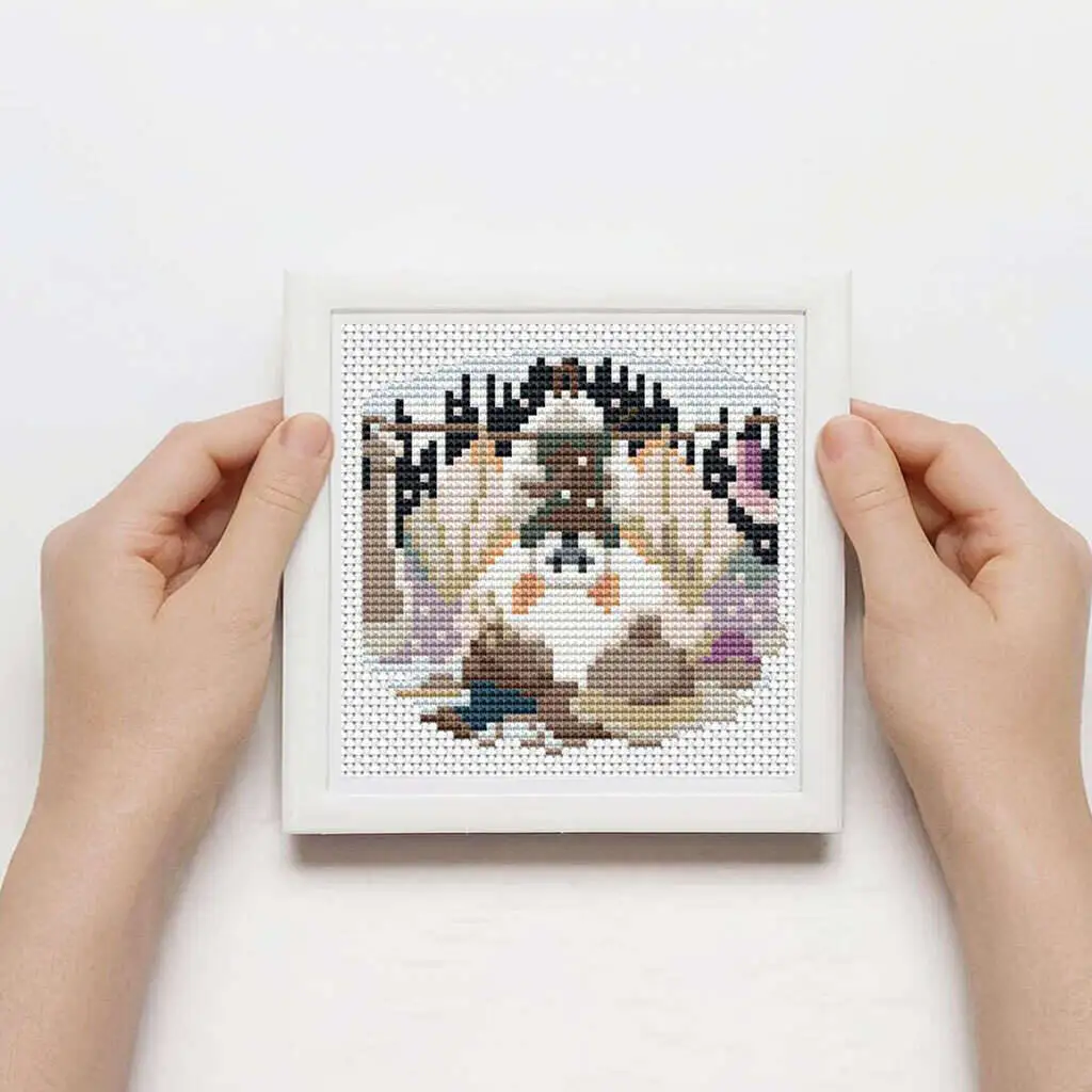 12Pcs 겨울 크로스 스티치 세트 개 동물 11Ct 인쇄 패브릭 자수 키트 늑대 바느질 장식 그림 벽 스티커