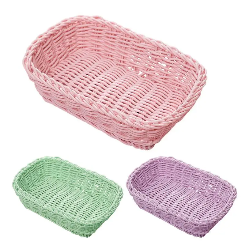 

Solid Color Kitchen Fruit Organizer Small Woven Basket Waterproof Bread Serving Tray Fruit & Food Storage Baskets For Organizer