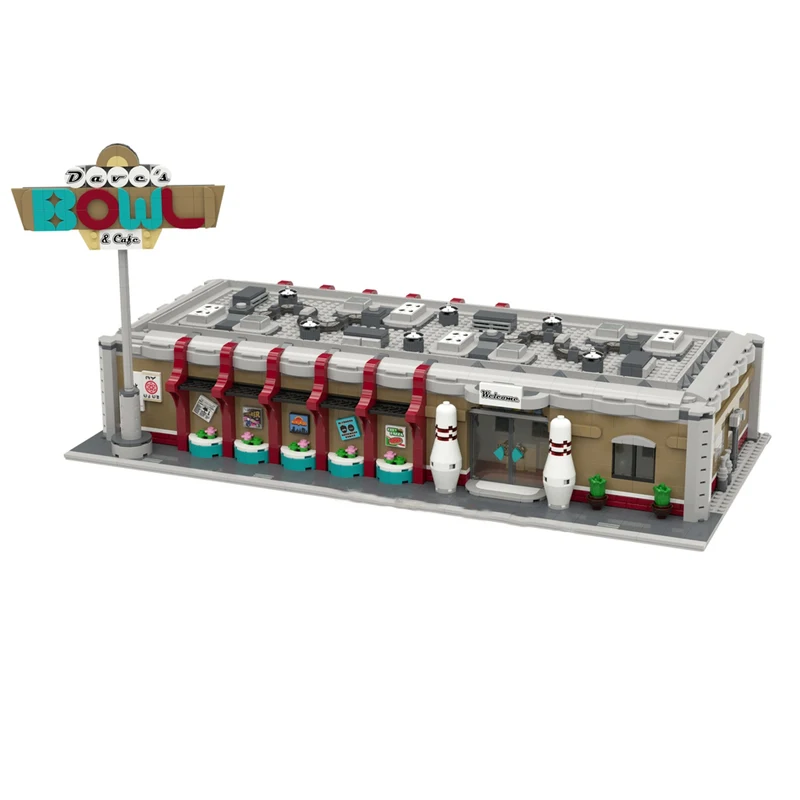 레트로 볼링장 모듈러 MOC-910013, 크리에이티브 스트리트 뷰 모델, 빌딩 블록, 건축 조립 모델, 장난감 선물, 2779 개