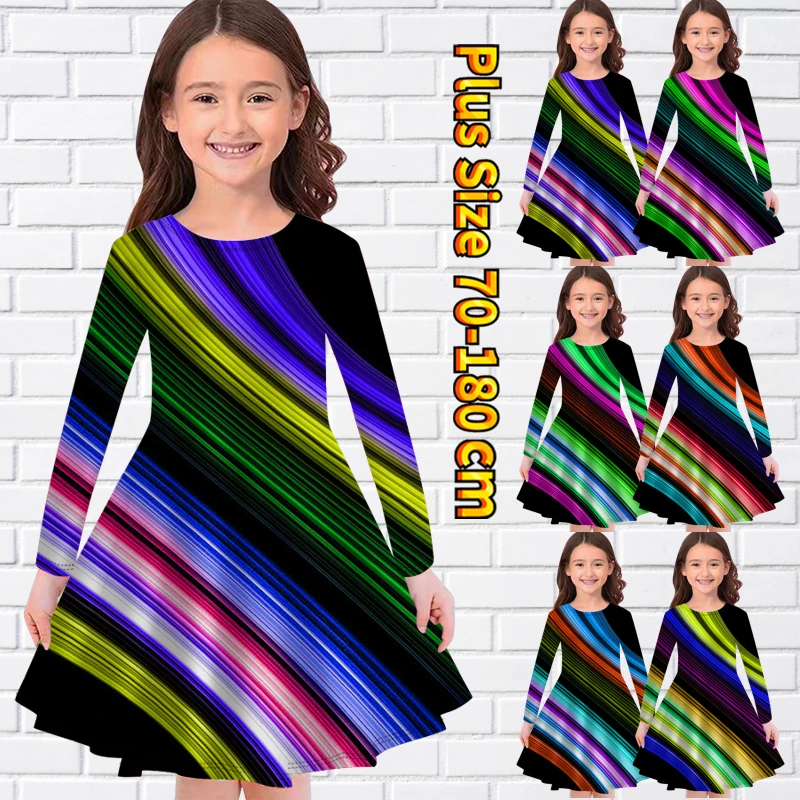 

2022 Autumn and Winter Little Girl Fashion Casual Loose Long Sleeve Skirt Knee-length Skirt Round Neck Princess Skirt Midi Skirt