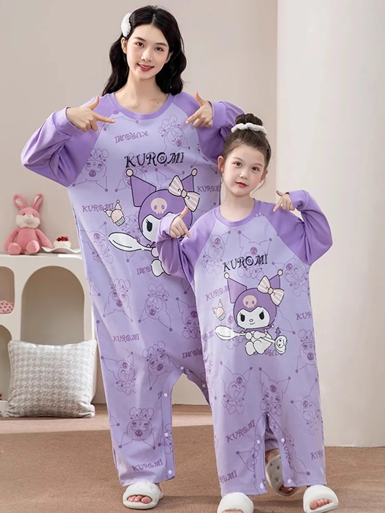 순수 코튼 긴팔  소녀 잠옷 봄 가을 얇은 연속 어머니 딸 매칭 잠옷 어린이 가..
