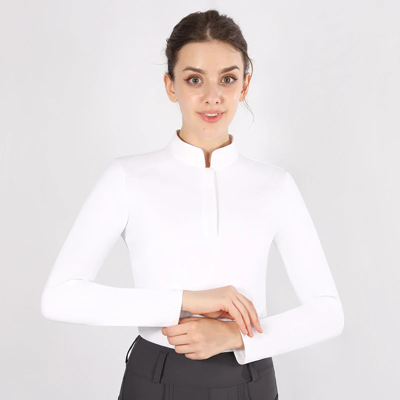 MXLLINA White Horse Riding T-Shirts Woman Clothes Racing Show Blouse Sports Long Sleeve Top Lady Competition Equestrian Shirt 5