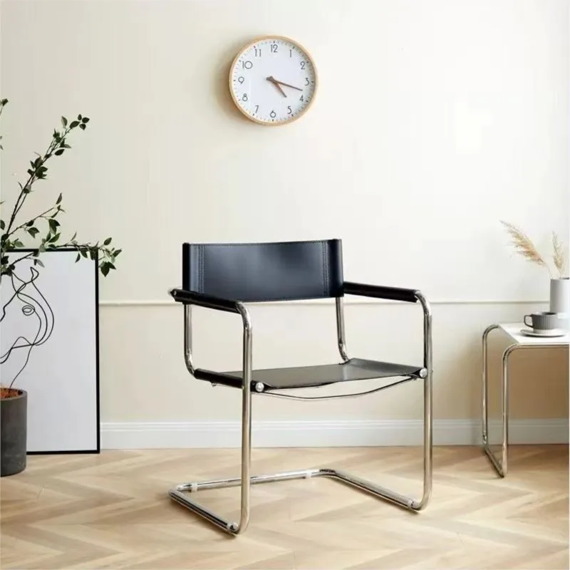 Vintage Armchair For Gentlemen Stainless Steel Saddle Leather Dining Chair Bauhaus Chair Chaise Salle A Manger