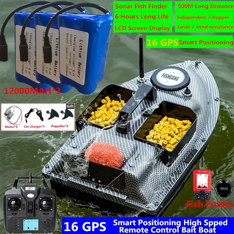 GPS Fixed-point Nesting Sonar Fish RC Bait Boat 500M 2KG Load LCD Screen Waterproof Design Auto Correction Yaw RC Fishing Boat 1 GPS Fixed-point Nesting Sonar Fish RC Bait Boat 500M 2KG Load LCD Screen Waterproof Design Auto Correction Yaw RC Fishing Boat 1
