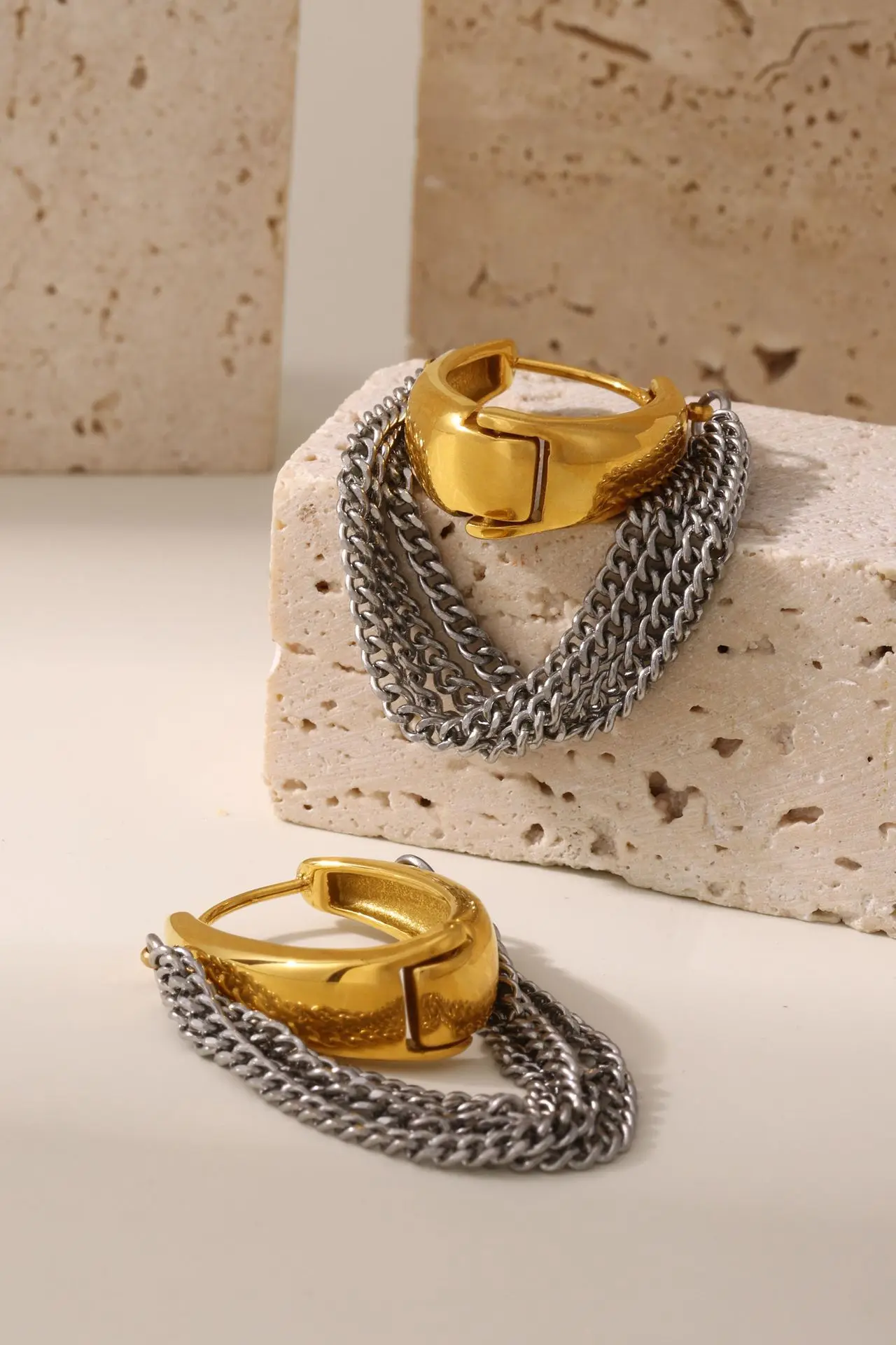 Schicke Kette mit Quaste, Edelstahl, vergoldet, Ohrringe für Damen, wasserdicht, Charm-Ohrbügel, luxuriös, täglicher Schmuck, Geschenk – Detail 10