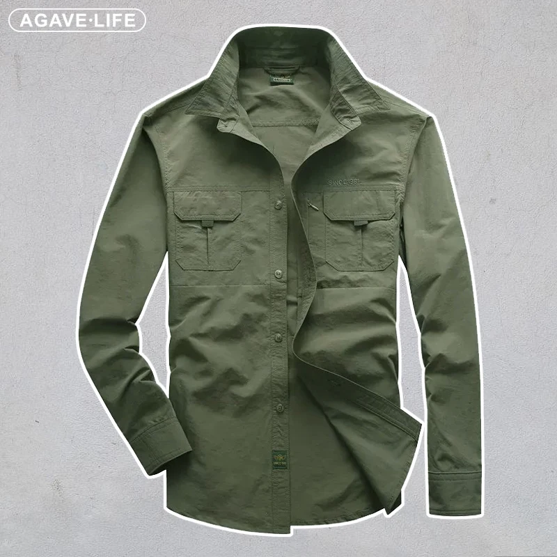 

Spring Summer Long Sleeve Fashion Shirt Men Top Military Tactical Shirt Men Quick-dry Cargo Shirts Men Outdoor Solid Color Shirt