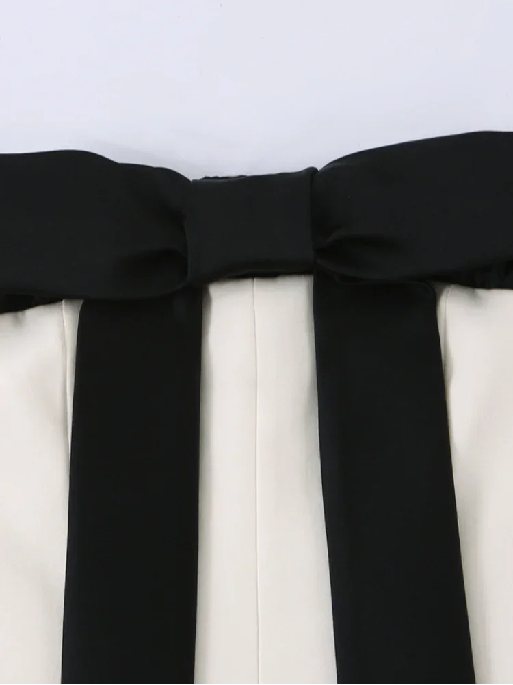 Vintage ärmelloses schulterfreies Röhrenoberteil mit Schleife, trägerlos, zum Binden, A-Linie, kurzes Kleid, Damen-Frühlings- und Sommer-Minikleid in Schwarz – Detail 3