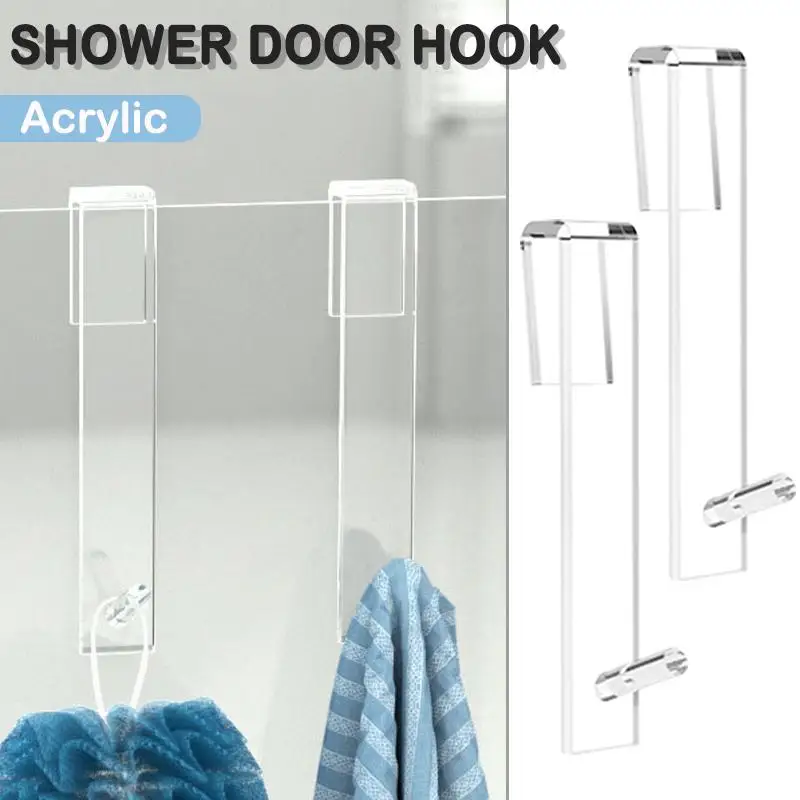 Acrylic Bathroom Shower Door Hook Over Glass Door Shower Towel Rack Punch-Free Bathroom Bathrobe Hanger Towel Hooks 3