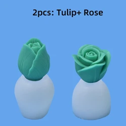 Elegant Tulip & Rose 3D Silicone Floral Mold - Perfect for Scented Candle and Soap Crafting (2pcs Tulip Rose Mold)