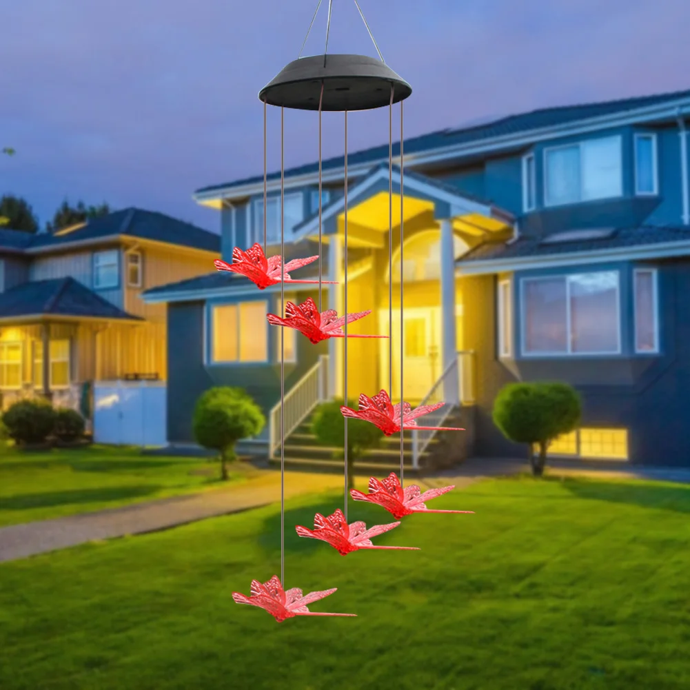 solar street light LED Solar Wind Chime Crystal Ball Hummingbird Wind Chime Light Color Changing Waterproof Hanging Solar Light For Home Garden decorative solar lights Solar Lamps