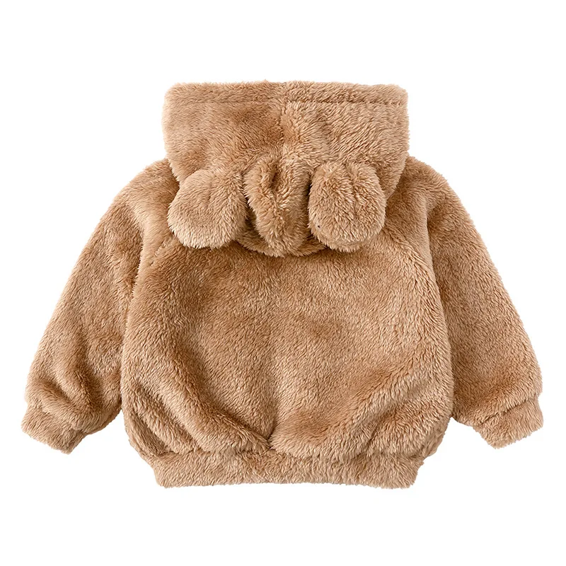 Cute Children's Winter Coat Baby Hooded Plush Jacket Boys Girls Thickened Warm Snow Wears Cartoon Bear Ear Long Sleeve Coats