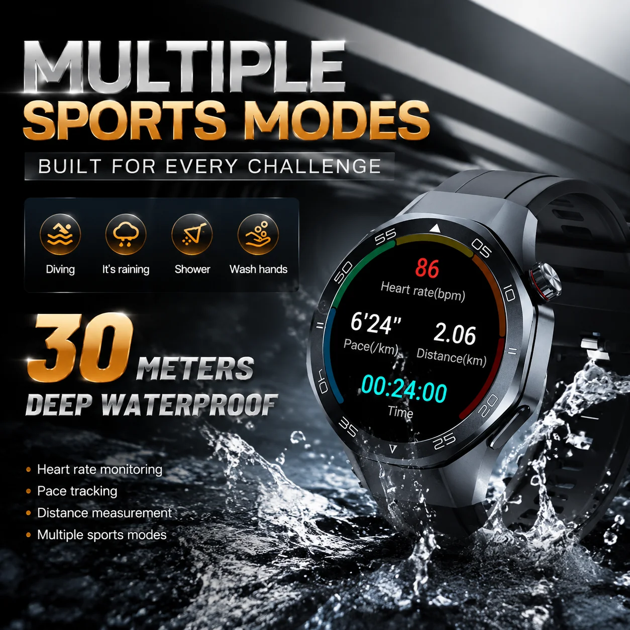 Smart Watch 6 Uomo Smartwatch GPS Track 3ATM Impermeabile Chiamata Bluetooth Frequenza cardiaca Bussola Altimetro Multi Sport Fitness Watch - Image 2