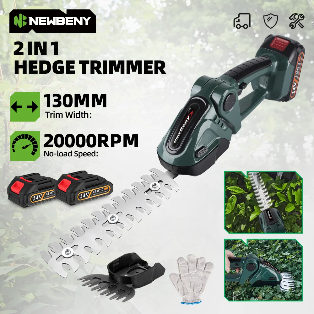 NEWBENY 2 IN 1 Cordless Electric Hedge Trimmer Household Shrub Bush Lawn Mower Garden Beautify Tool For 18V-21V Battery electric hedge trimmer
