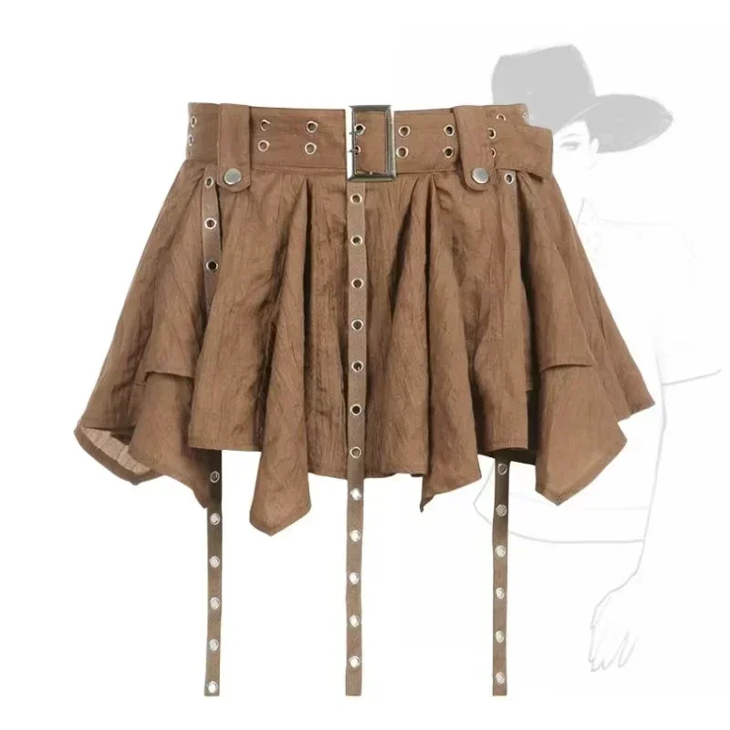 【Y2K】Lapaki Paka Plaid A-pleated skirt 2024 Y2K Women's Clothing Punk Style Irregular Plaid Skirt New