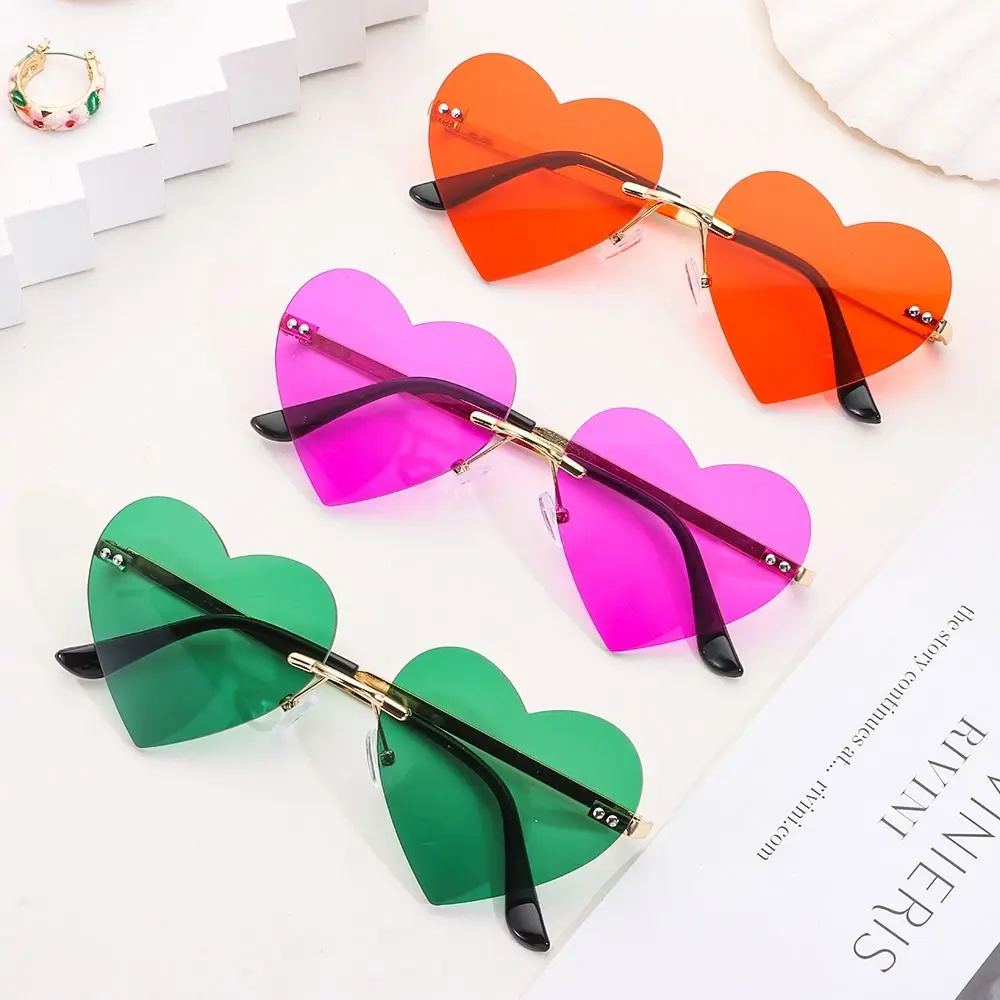 Accessories Hippie Costume Party Rimless Heart Sunglasses Pink Hippie Sunglasses Metal Sun Glasses Heart-Shaped 2