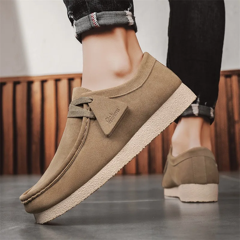 Fashion Khaki Casual Shoes For Men Suede Leather Loafers Men Platform Slip-on Men's Driving Shoes Lightweight Leisure Men Shoes 2