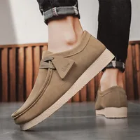 Fashion Khaki Casual Shoes For Men Suede Leather Loafers Men Platform Slip-on Men's Driving Shoes Lightweight Leisure Men Shoes 2