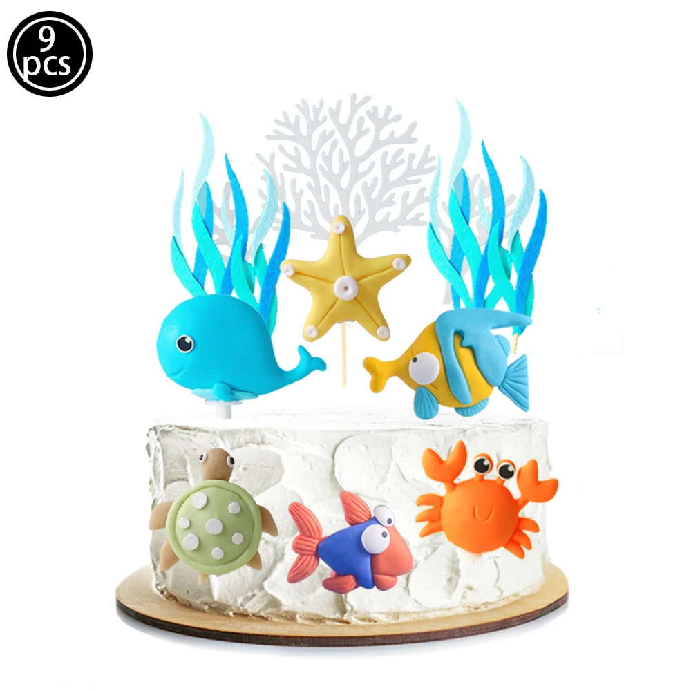 9Pcs Ocean Animals Sea Cake Toppers Birthday Cake Decoration Baby Shower  Party Supplies Ocean Theme Birthday Party Decorations