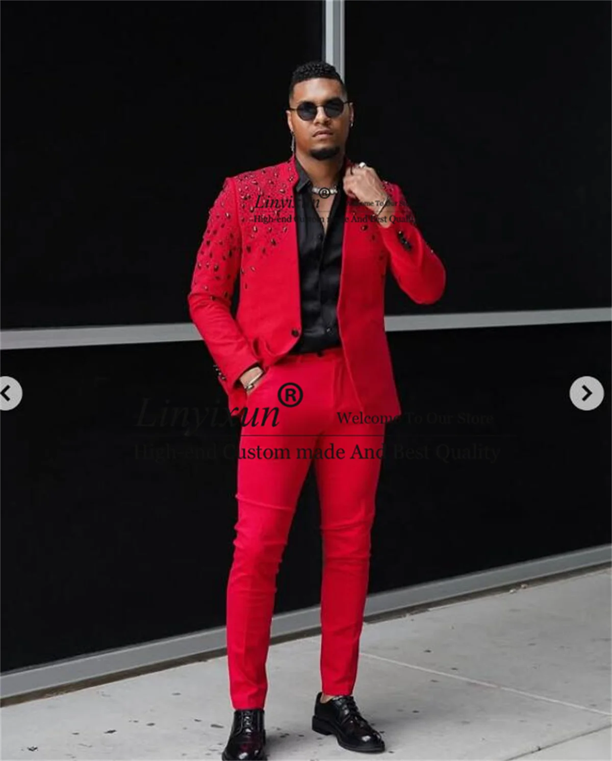 Sparkly Stone Crystals Tuxedo Men Suits Stand Collar Groom Wedding Male Prom Blazers Customized 2 Pieces Sets trajes para hombre 4