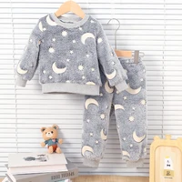 Baby Boys Autumn/Winter Plush Night Fluorescent Home Fur Baby Warm Pajama Set Fashionable and Comfortable Child Accessories 1