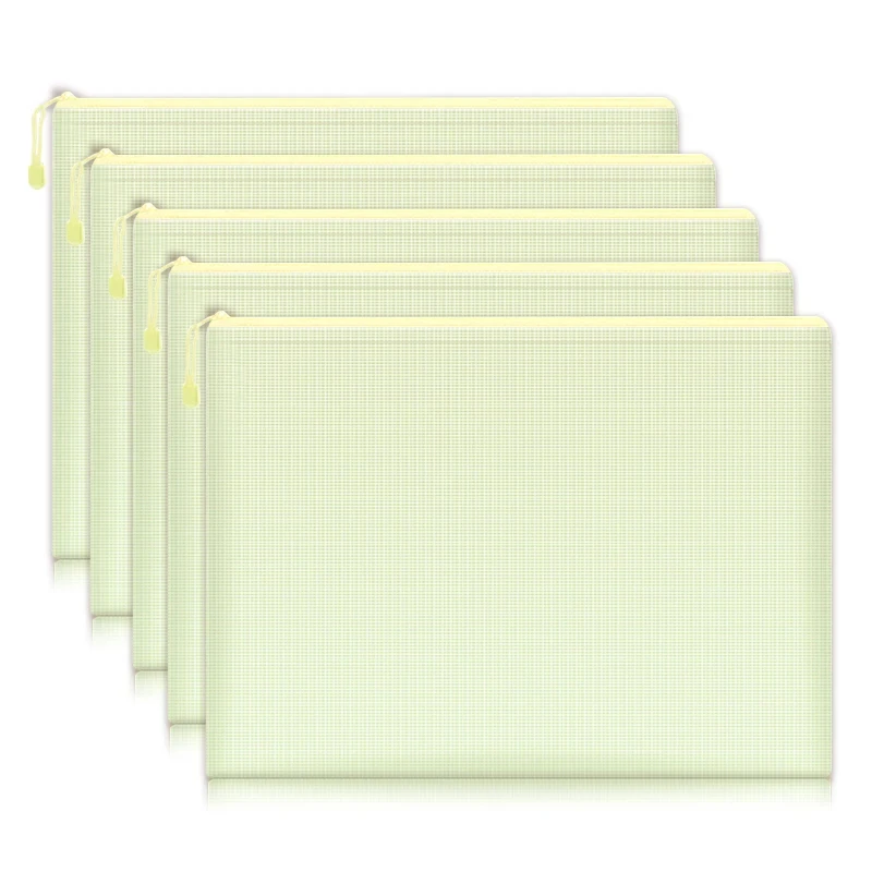 File folder File storage bag Document organizer 5pcs Mesh Zipper Pouch Document Bag Waterproof Zip File Folders A4 for School Office Supplies